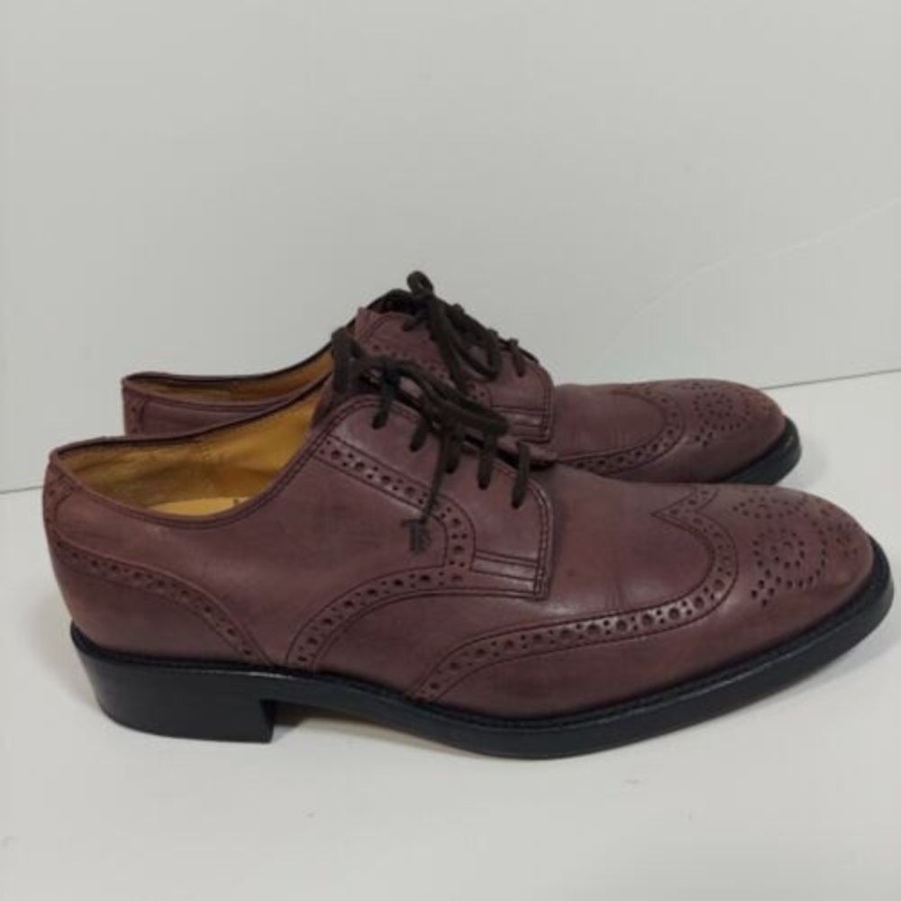 TOD'S MEN LEATHER Derby lace up SHOES 6.5 long wing tip oxford dress shoes casua